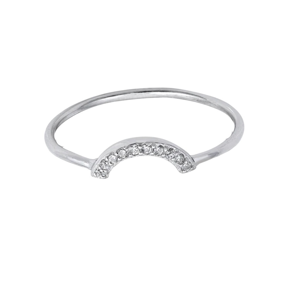Sterling Silver Pavé Arc Ring – Delicate 4mm Curved Design (size 7.5)